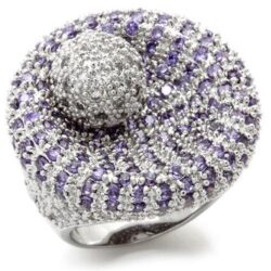 0W018 - Rhodium Brass Ring with AAA Grade CZ  in Tanzanite