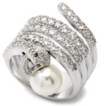 0W031 - Rhodium Brass Ring with AAA Grade CZ  in Clear