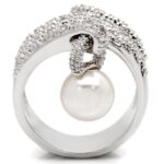 0W031 - Rhodium Brass Ring with AAA Grade CZ  in Clear