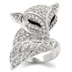 0W185 - Rhodium Brass Ring with AAA Grade CZ  in Clear