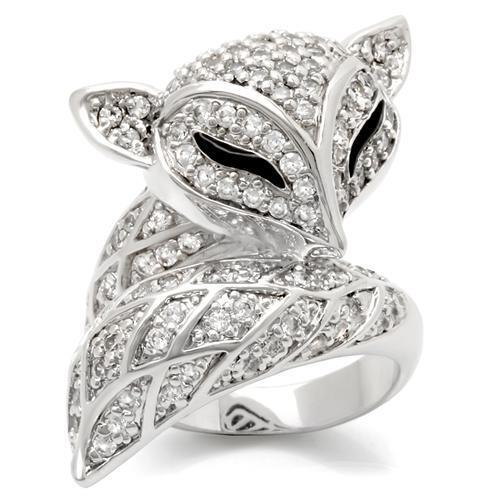 0W185 - Rhodium Brass Ring with AAA Grade CZ  in Clear