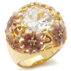 0W203 - Matte Gold & Gold Brass Ring with AAA Grade CZ  in Clear