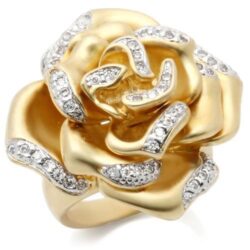 0W250 - Matte Gold & Rhodium Brass Ring with AAA Grade CZ  in Clear