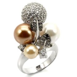 0W296 - Rhodium + Ruthenium Brass Ring with Synthetic Pearl in Multi Color