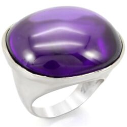 0W345 - Rhodium Brass Ring with Genuine Stone  in Amethyst