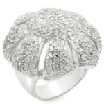 0W349 - Rhodium Brass Ring with AAA Grade CZ  in Clear