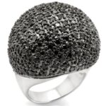 0W362 - Rhodium + Ruthenium Brass Ring with AAA Grade CZ  in Jet