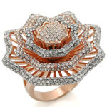 1W023 - Rose Gold + Rhodium Brass Ring with Top Grade Crystal  in Clear