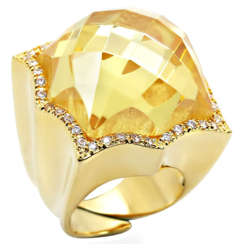 1W030 - Gold Brass Ring with AAA Grade CZ  in Citrine Yellow