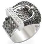 1W048 - Rhodium + Ruthenium Brass Ring with AAA Grade CZ  in Black Diamond