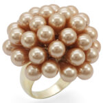 1W050 - Gold Brass Ring with Synthetic Pearl in Champagne