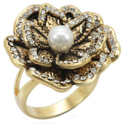 1W063 - Gold Brass Ring with Synthetic Pearl in Citrine Yellow