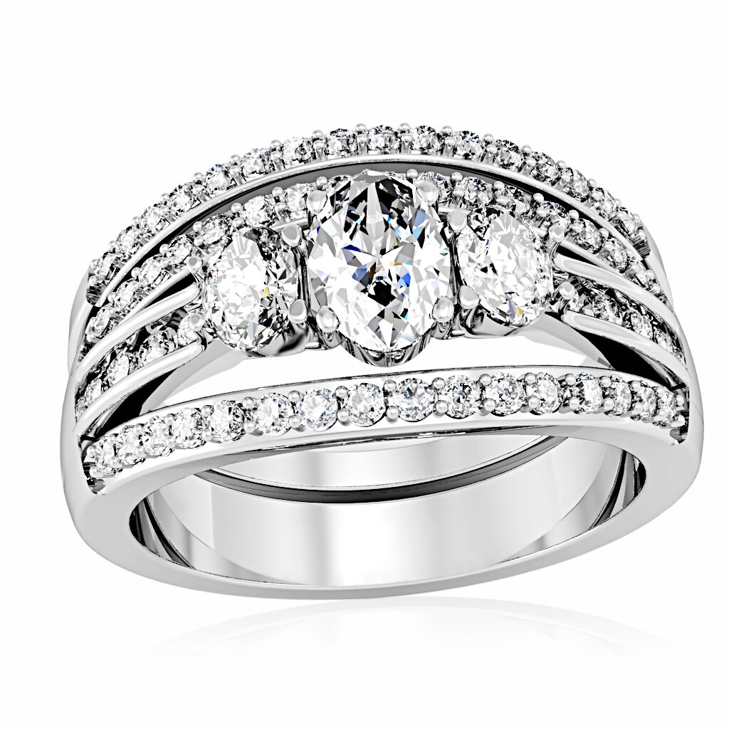 1W162 - Rhodium Brass Ring with AAA Grade CZ  in Clear