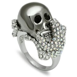 3W006 - Rhodium + Ruthenium White Metal Ring with Top Grade Crystal  in Aurora Borealis (Rainbow Effect)