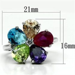 Jessyca Cocktail Ring - Rhodium Brass, AAA CZ , Multi Color - 3W045