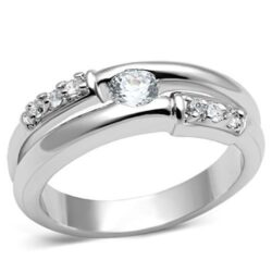 3W049 - Rhodium Brass Ring with AAA Grade CZ  in Clear