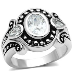 3W056 - Rhodium Brass Ring with AAA Grade CZ  in Clear