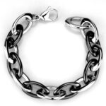 3W1009 - High polished (no plating) Stainless Steel Bracelet with Ceramic  in Jet