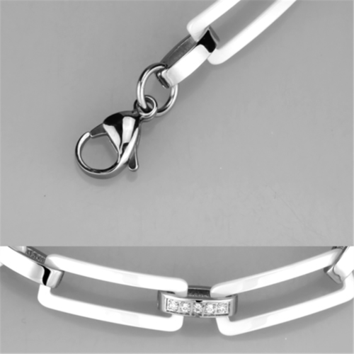 3W1016 - High polished (no plating) Stainless Steel Bracelet with Ceramic  in White