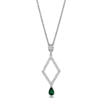 3W1026 - Rhodium Brass Chain Pendant with Synthetic Synthetic Glass in Emerald