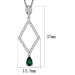 3W1026 - Rhodium Brass Chain Pendant with Synthetic Synthetic Glass in Emerald