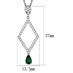 3W1026 - Rhodium Brass Chain Pendant with Synthetic Synthetic Glass in Emerald