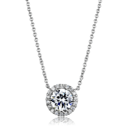 3W1027 - Rhodium Brass Chain Pendant with AAA Grade CZ  in Clear