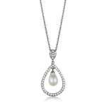 3W1031 - Rhodium Brass Chain Pendant with Synthetic Pearl in White