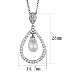 3W1031 - Rhodium Brass Chain Pendant with Synthetic Pearl in White