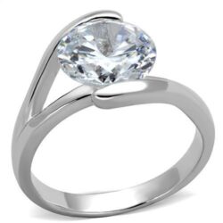 3W1072 - Rhodium Brass Ring with AAA Grade CZ  in Clear