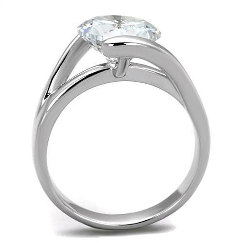 3W1072 - Rhodium Brass Ring with AAA Grade CZ  in Clear