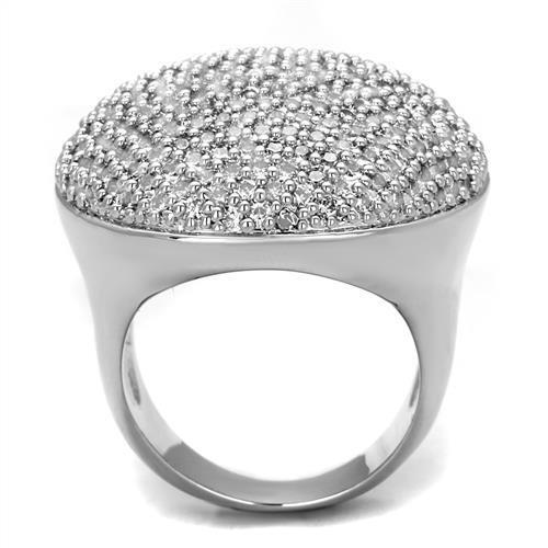 3W1079 - Rhodium Brass Ring with AAA Grade CZ  in Clear