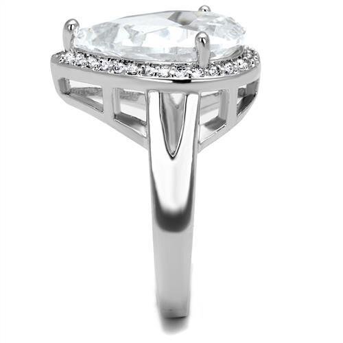 3W1215 - Rhodium Brass Ring with AAA Grade CZ  in Clear