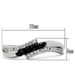 3W122 - Rhodium + Ruthenium Brass Ring with AAA Grade CZ  in Jet