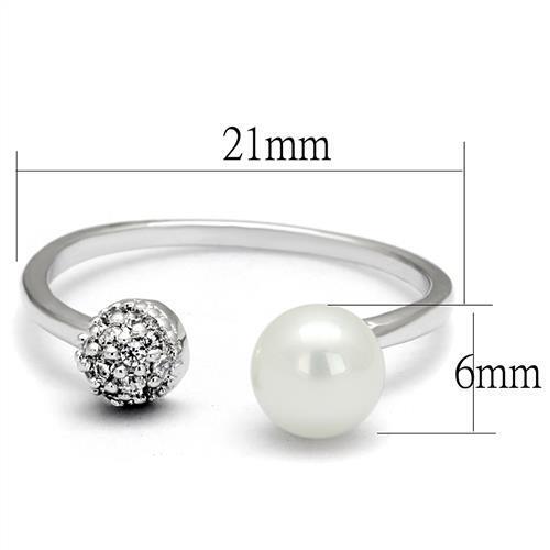 3W1230 - Rhodium Brass Ring with Synthetic Pearl in White