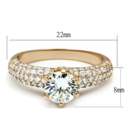 3W1254 - Rose Gold Brass Ring with AAA Grade CZ  in Clear