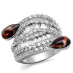 3W1307 - Rhodium Brass Ring with AAA Grade CZ  in Clear