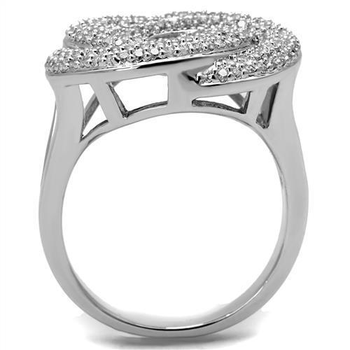 3W1319 - Rhodium Brass Ring with AAA Grade CZ  in Clear