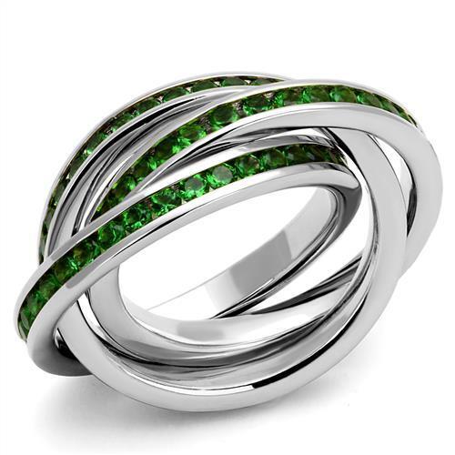 3W1332 - Rhodium Brass Ring with Synthetic Synthetic Glass in Emerald