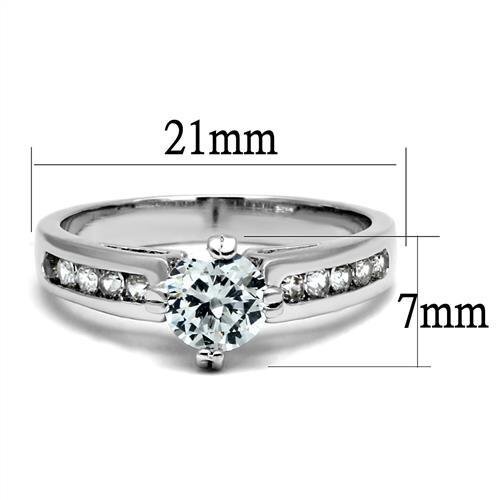 3W1340 - Rhodium Brass Ring with AAA Grade CZ  in Clear