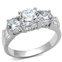 3W1343 - Rhodium Brass Ring with AAA Grade CZ  in Clear