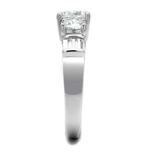 3W1343 - Rhodium Brass Ring with AAA Grade CZ  in Clear