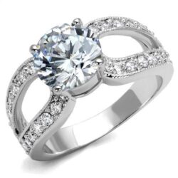 3W1348 - Rhodium Brass Ring with AAA Grade CZ  in Clear