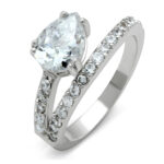 3W136 - Rhodium Brass Ring with AAA Grade CZ  in Clear