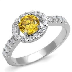 3W1362 - Rhodium Brass Ring with AAA Grade CZ  in Topaz