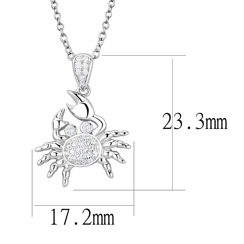 3W1377 - Rhodium 925 Sterling Silver Chain Pendant with AAA Grade CZ  in Clear