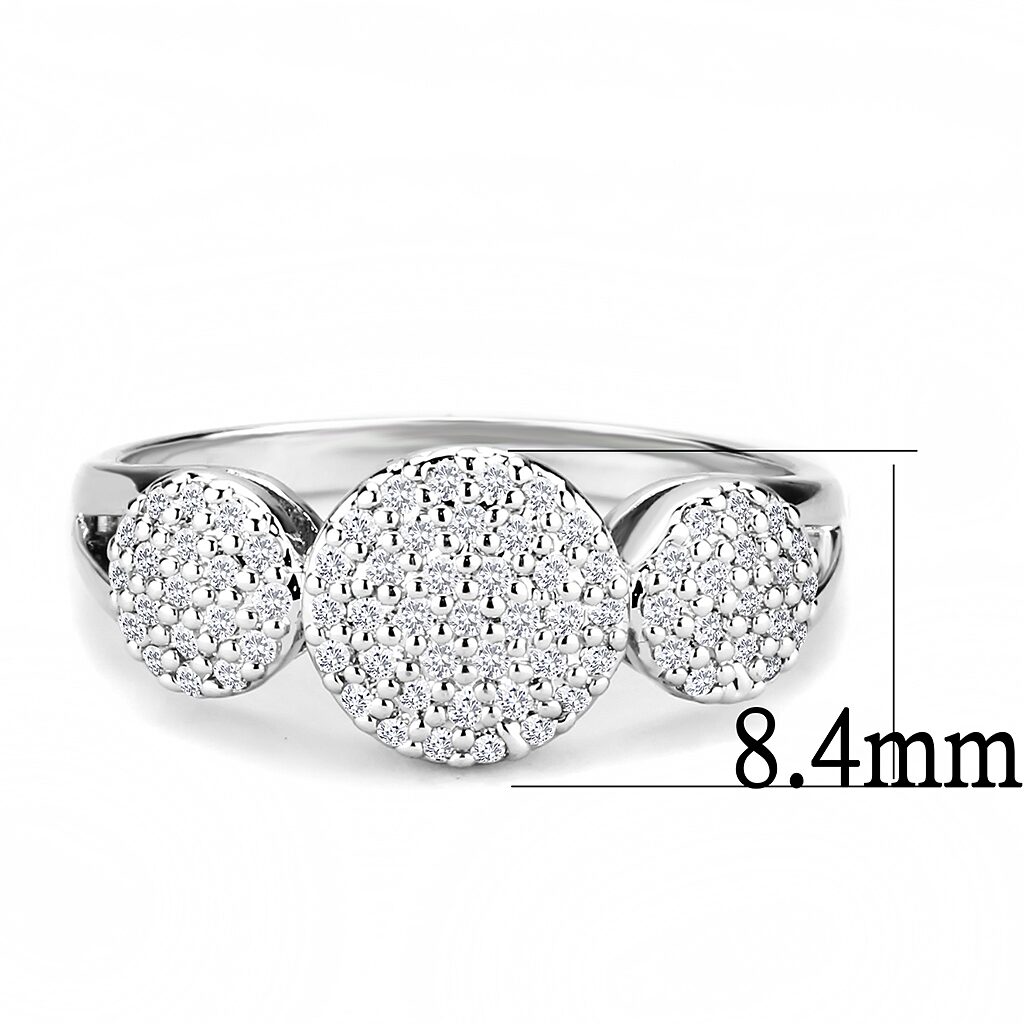 3W1440 - Rhodium Brass Ring with AAA Grade CZ  in Clear