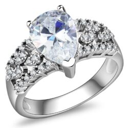 3W1444 - Rhodium Brass Ring with AAA Grade CZ  in Clear