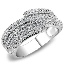 3W1449 - Rhodium Brass Ring with AAA Grade CZ  in Clear