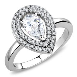 3W1453 - Rhodium Brass Ring with AAA Grade CZ  in Clear